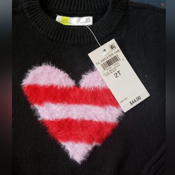 Epic Threads Black Sweater with Pink Heart Toddler 2T NEW - Picture 5 of 5